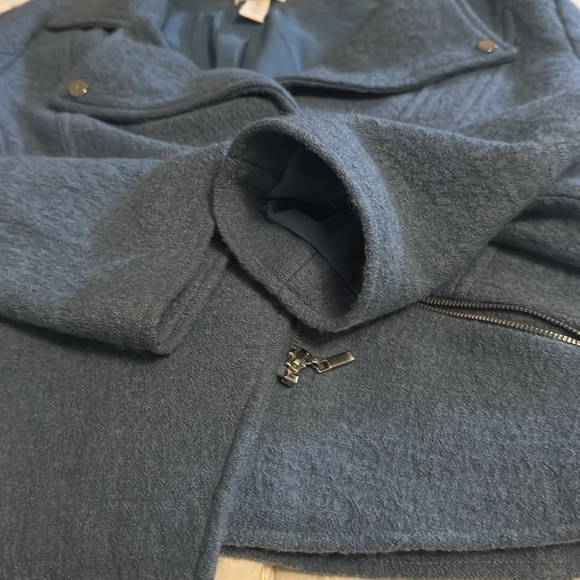 Chicos Boiled Wool Motorcycle Jacket Blue Silver - Picture 4 of 9